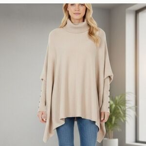 Alfani Beige Cowl Neck Poncho Sweater